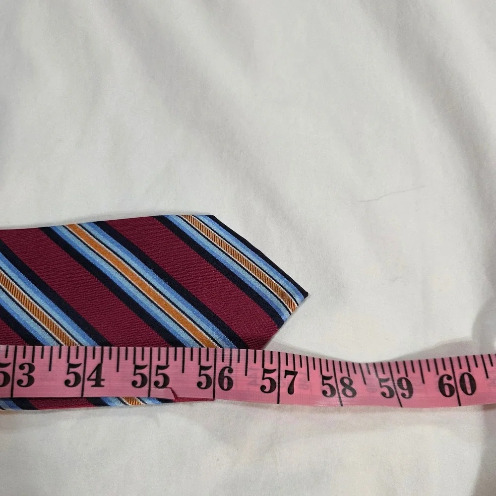 Countess Mara Mens Silk Necktie Burgundy Blue Orange Striped Handmade Crown Logo